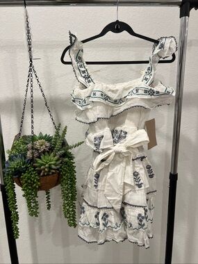 Women’s White Embroidered Ruffle Sundress
